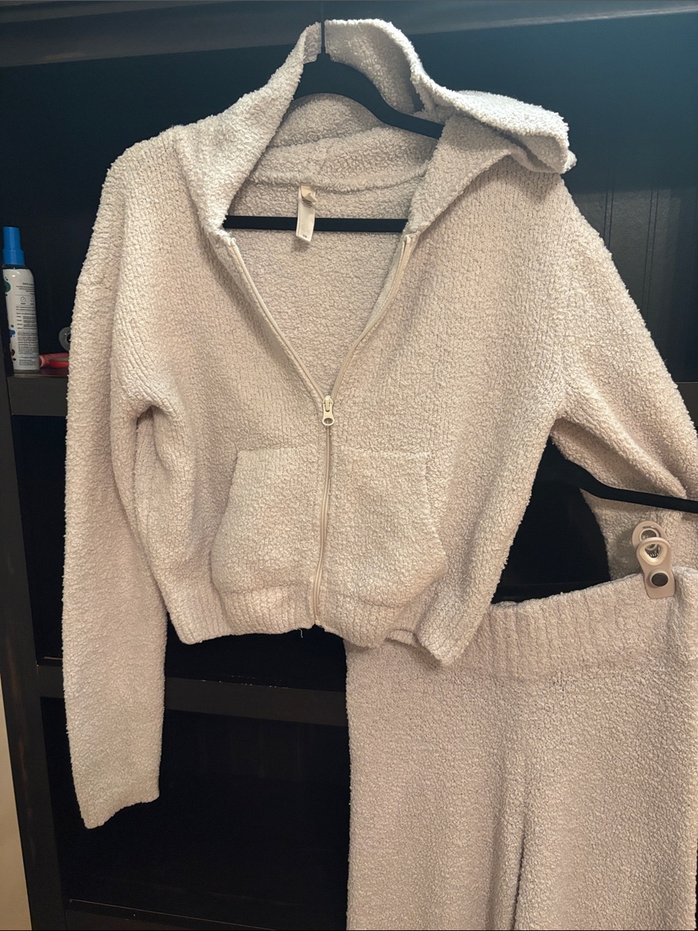 SKIMS SET Cozy Cream Sherpa Wide-Leg Pants & Zip Up Jacket With Hood - Picture 2 of 3